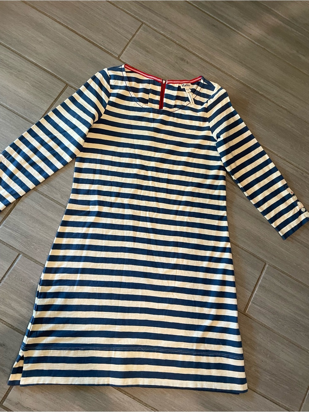 Hatley Navy & White Striped Casual Dress with Red Accent